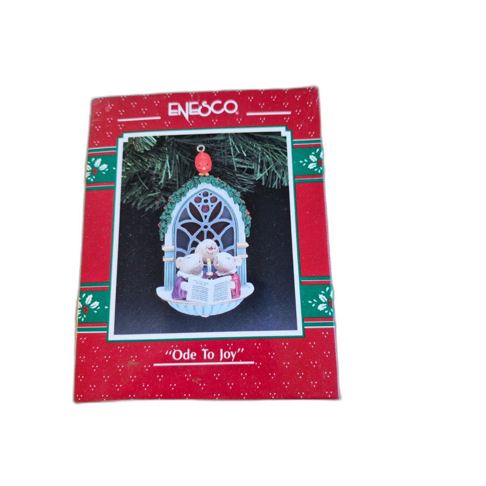 Enesco Ode to Joy Musical Figurine Red Green Christmas Decor Vintage Rare